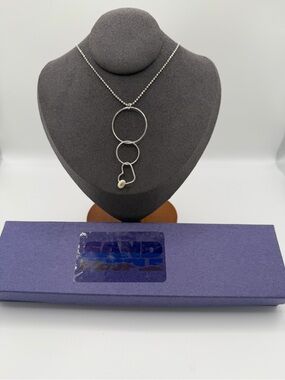 Silver 925 Double Circle Pendant Necklace with Heart Accent and Puka Shell